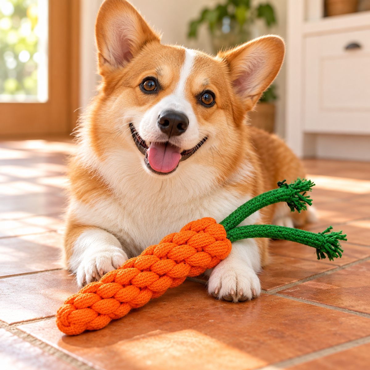 Bells N Furs Cotton Knotted Carrot Rope Toy for Dogs