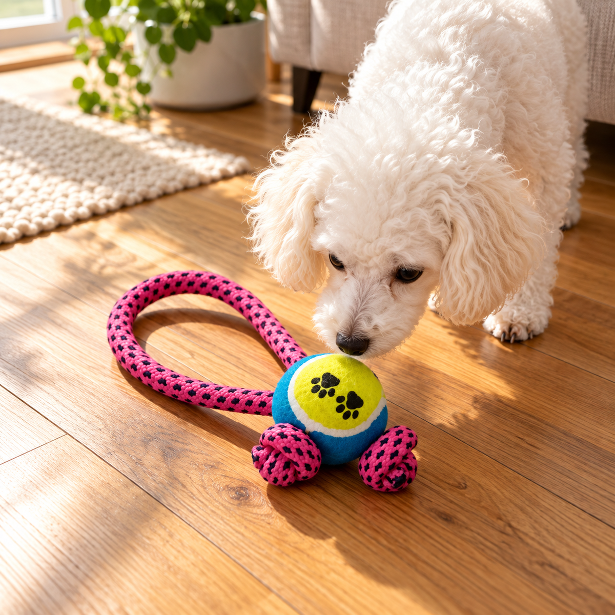 Bells N Furs Cotton Knotted Teddy Tennis Toy for Dogs