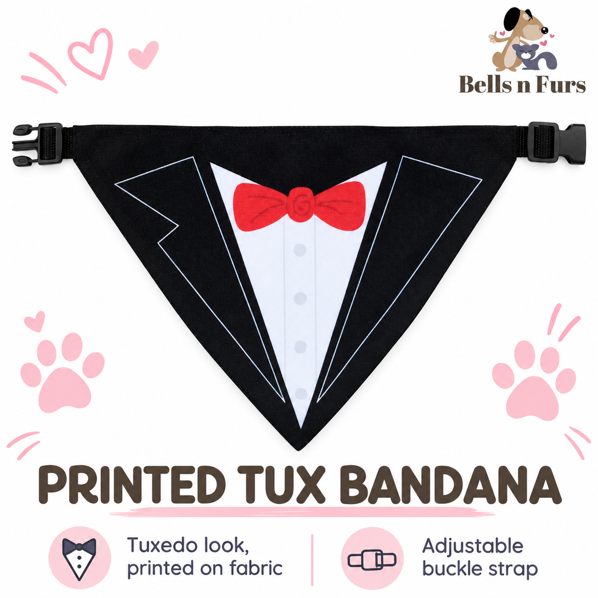 Printed Tux Dog Bandana